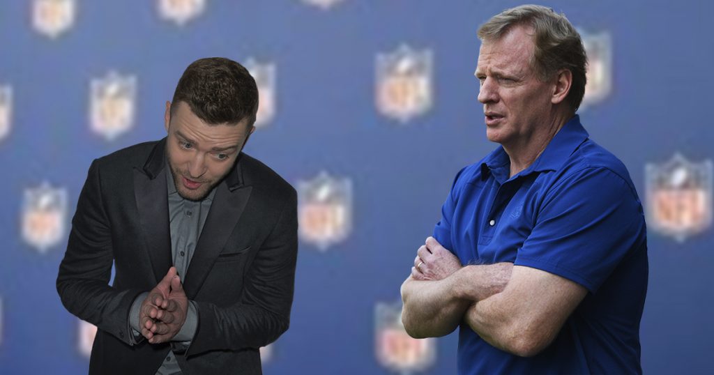 justin timberlake, roger goodell, nfl, super bowl, patriots, eagles, LII, halftime show, football