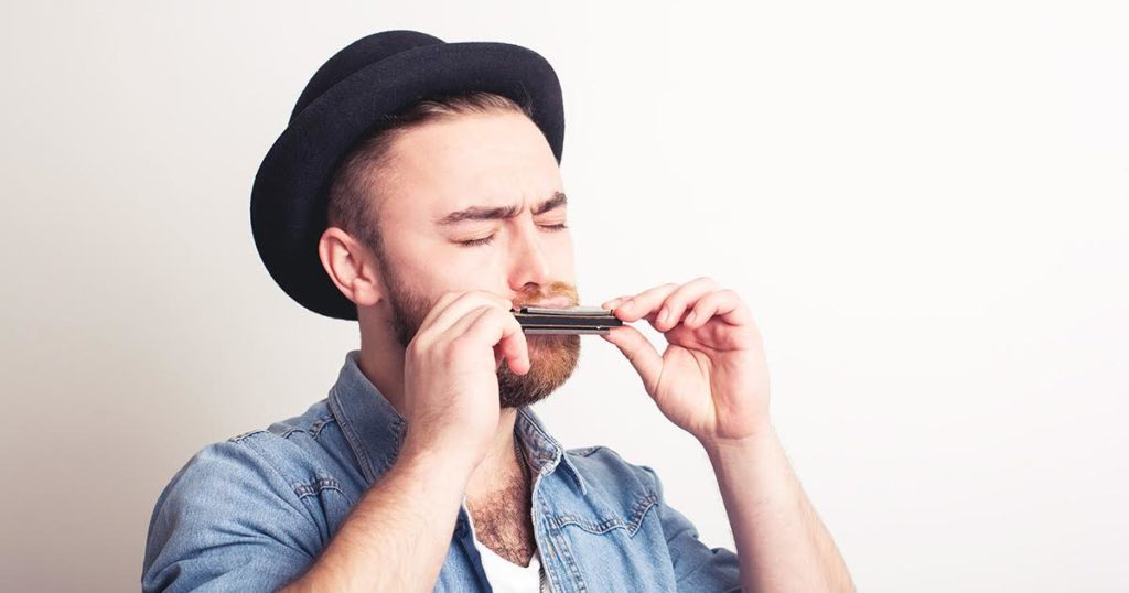 hat, harmonica, guy