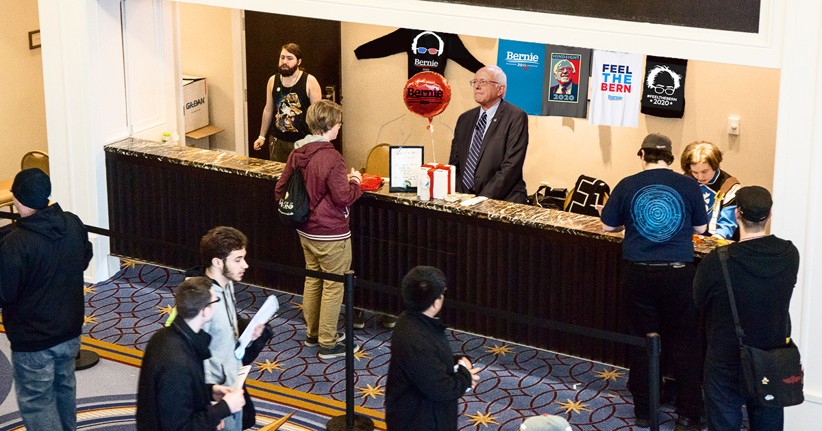 bernie sanders, merch, table