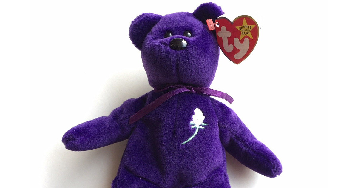 purple, bear, diana, princess diana, beanie baby