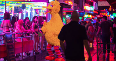 big bird, red light, loiter, embarrassed, gross, filthy