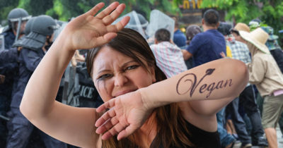vegan, protester, milk, decline