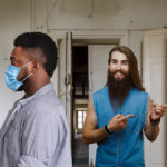 metalhead, realtor, house, sell, masks, blood, beard, long hair, couple, scary