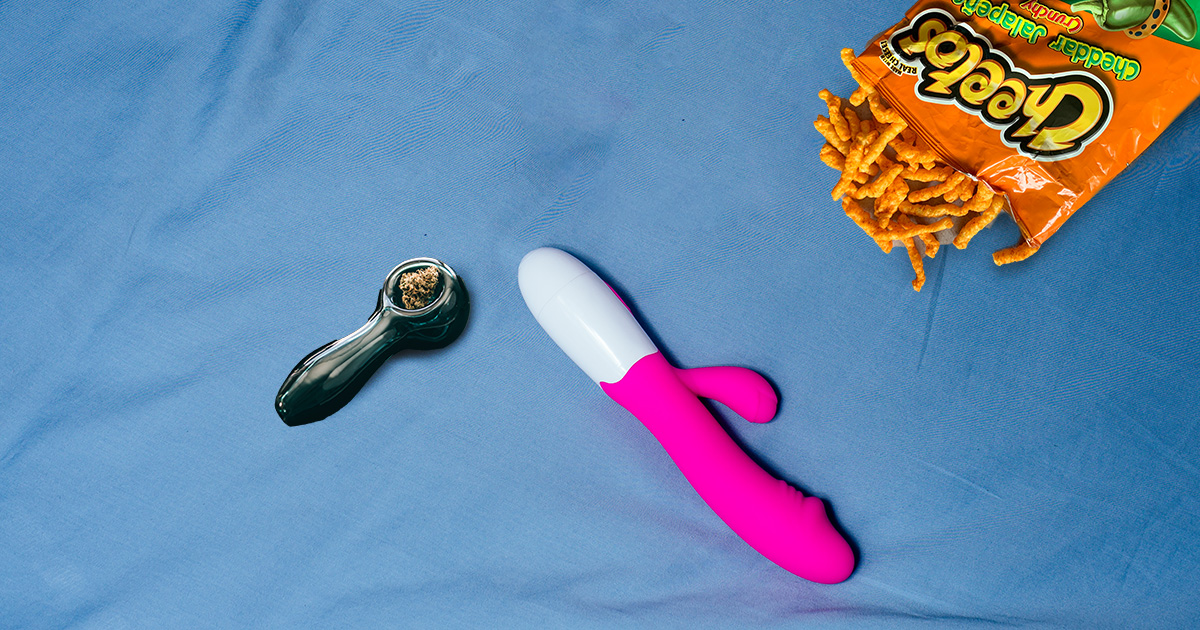 dildo, pink, Cheetos, weed, bowl, orange, blue, white, vibrator