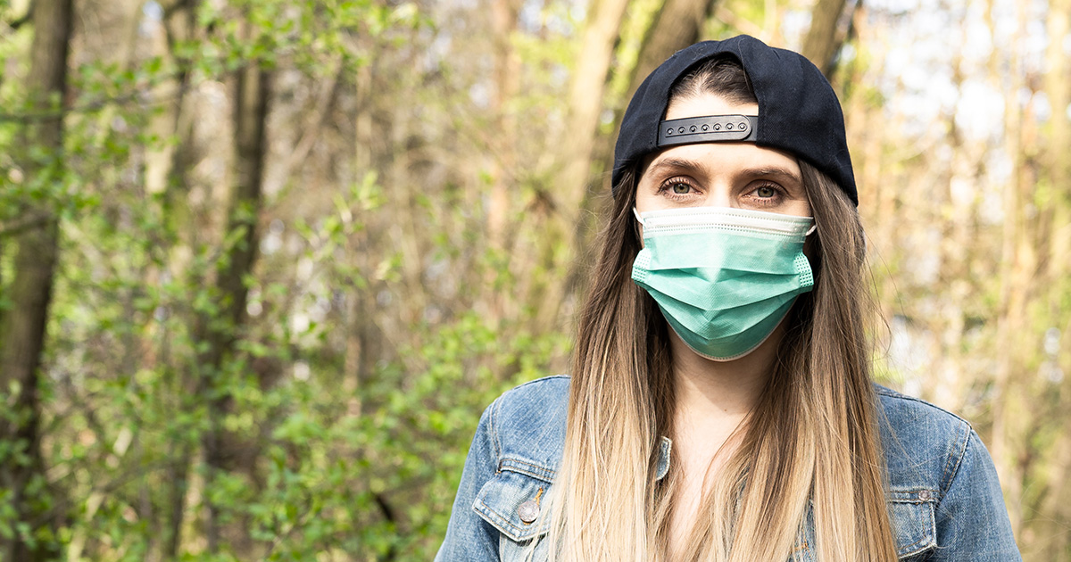 girlfriend, hat, hair, straight, brown, mask, blue, woods, outside, jean jacket, cool, badass