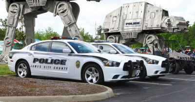 police, car, AT-AT, cannons, laser, old, decommission, military, parking lot