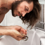 bald, hair, long, falling out, brown hair, beard, bathroom, messy, sad, stress