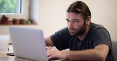 11th grader, future, lame, failure, sad, loser, long hair, zoom class, computer, old, facial hair