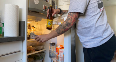 fridge, tattoo, forearm, beer, piss, gross, drunk, expensive, snacks, beverage, drink, cap, bottle opener, white guy, cheap, concert, recreate, fomo, fear of missing out